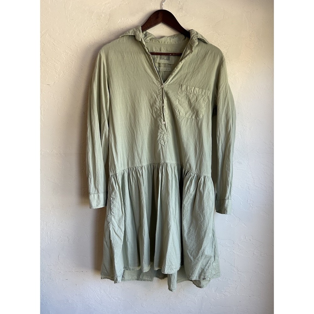 Frank & Eileen X Grayson The Changemaker Shirt Dress 2 S Sage Green Relaxed Fit
